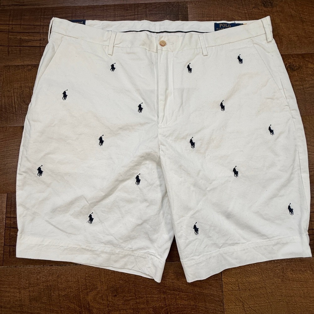 Polo Ralph Lauren Shorts Mens 40 White Stretch Classic Fit 9" Embroidered Pony